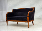 Danish_Art_Deco_2-Seater_Sofa_in_Blue_Velour_with_Lacquered_Ash_Frame,_1950s