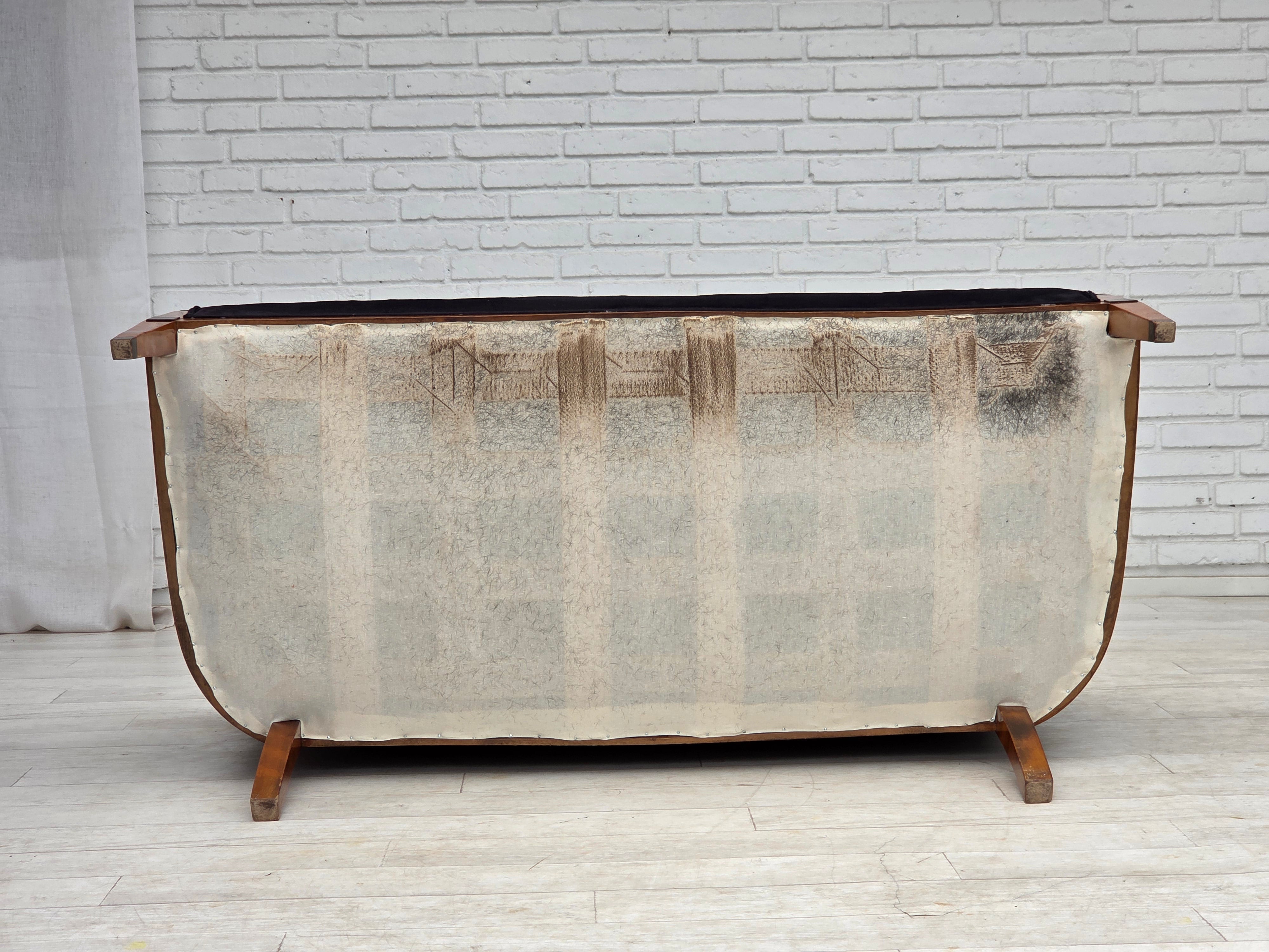 Danish_Art_Deco_2-Seater_Sofa_in_Blue_Velour_with_Lacquered_Ash_Frame,_1950s