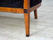 Danish_Art_Deco_2-Seater_Sofa_in_Blue_Velour_with_Lacquered_Ash_Frame,_1950s
