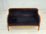 Danish_Art_Deco_2-Seater_Sofa_in_Blue_Velour_with_Lacquered_Ash_Frame,_1950s