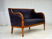 Danish_Art_Deco_2-Seater_Sofa_in_Blue_Velour_with_Lacquered_Ash_Frame,_1950s