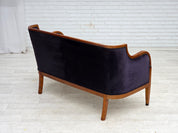 Danish_Art_Deco_2-Seater_Sofa_in_Blue_Velour_with_Lacquered_Ash_Frame,_1950s