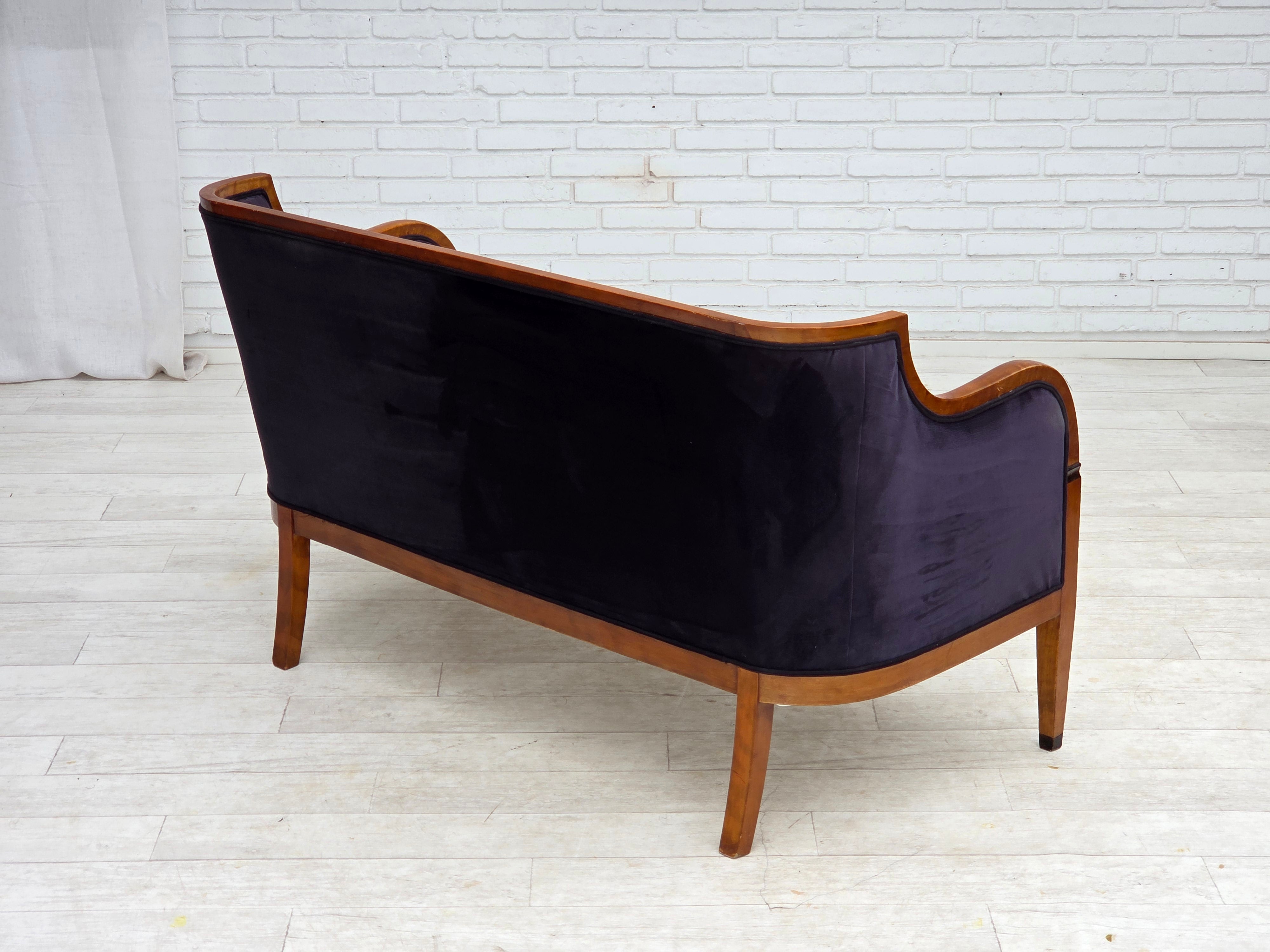 Danish_Art_Deco_2-Seater_Sofa_in_Blue_Velour_with_Lacquered_Ash_Frame,_1950s