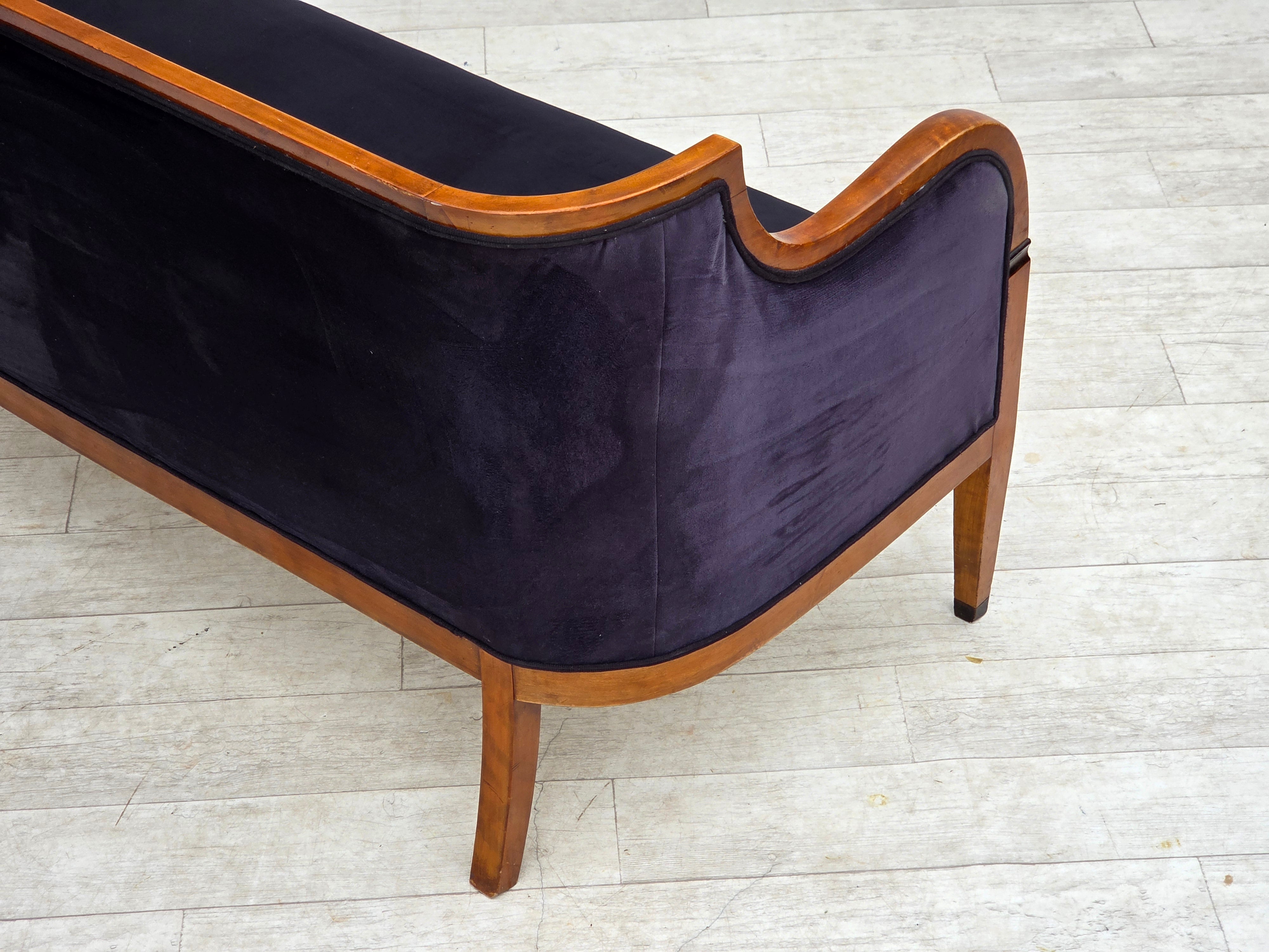 Danish_Art_Deco_2-Seater_Sofa_in_Blue_Velour_with_Lacquered_Ash_Frame,_1950s