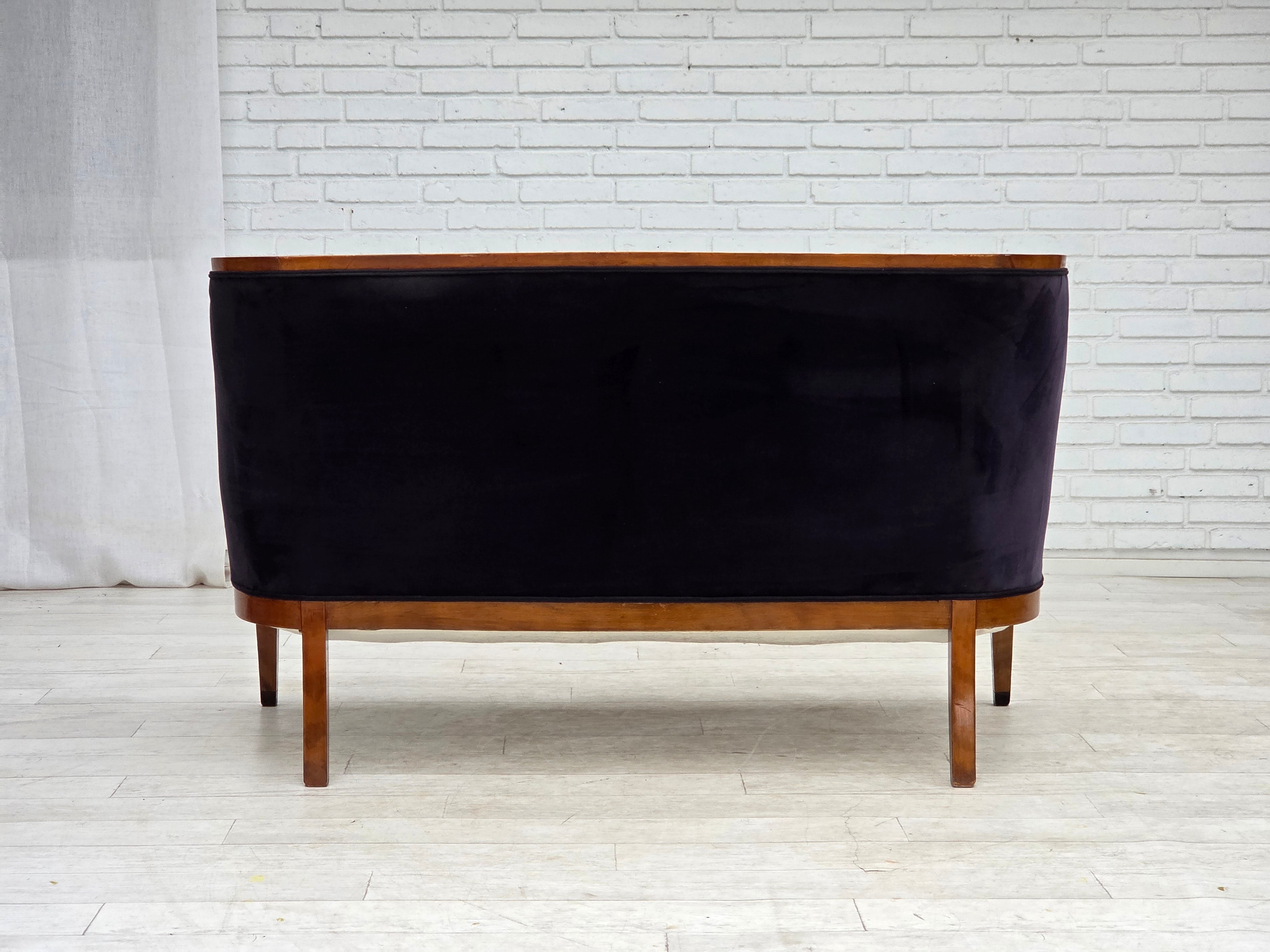Danish_Art_Deco_2-Seater_Sofa_in_Blue_Velour_with_Lacquered_Ash_Frame,_1950s