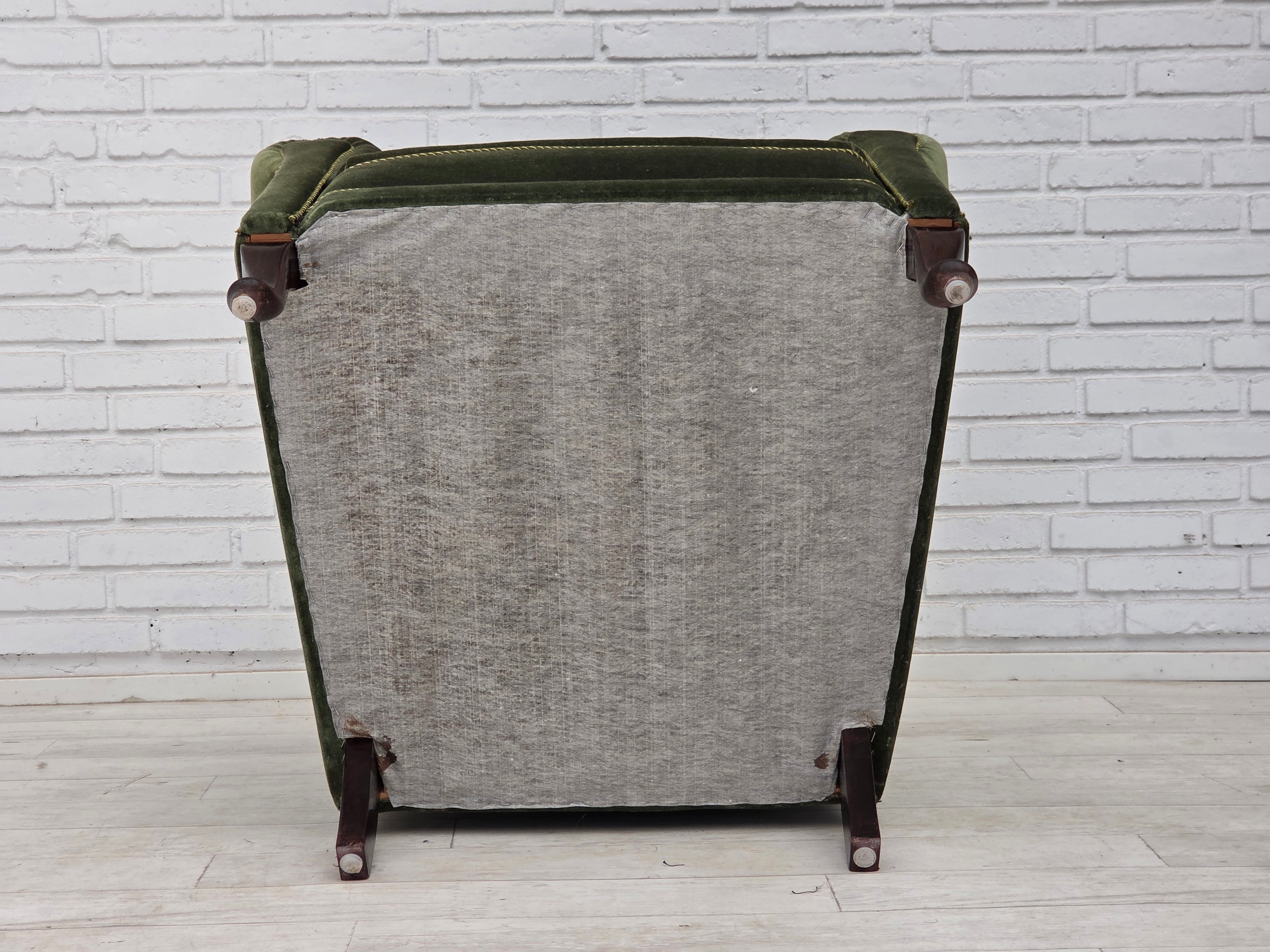 Danish_Highback_Relax_Armchair_in_Green_Velour_and_Beech_Wood,_Denmark,_1950s