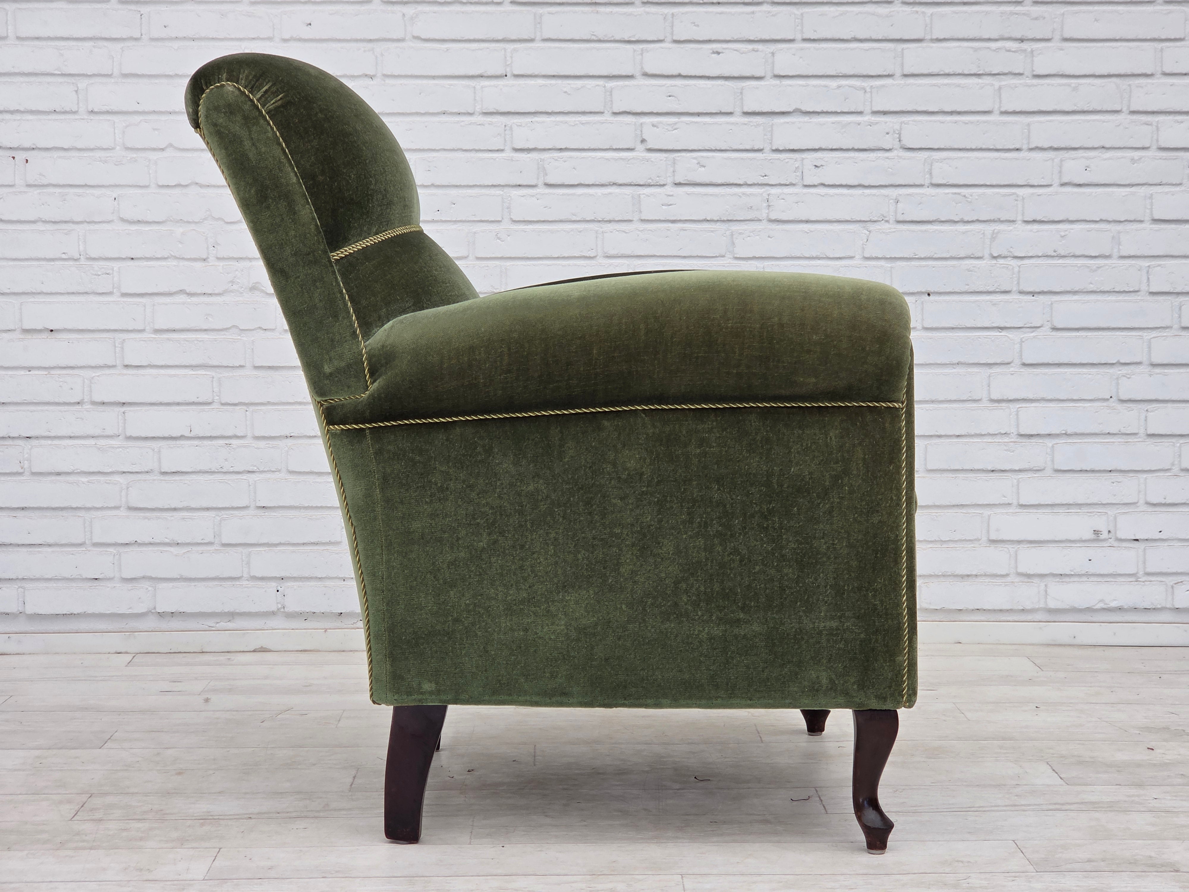 Danish_Highback_Relax_Armchair_in_Green_Velour_and_Beech_Wood,_Denmark,_1950s