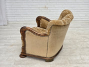 Danish_Brown_Velour_Lounge_Chair_with_Carved_Oak_Frame,_1950s