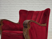 Danish_Red_Velour_Lounge_Chair_with_Carved_Oak_Frame,_1950s