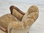 Danish_Brown_Velour_Lounge_Chair_with_Carved_Oak_Frame,_1950s