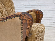 Danish_Brown_Velour_Lounge_Chair_with_Carved_Oak_Frame,_1950s