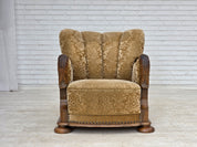 Danish_Brown_Velour_Lounge_Chair_with_Carved_Oak_Frame,_1950s