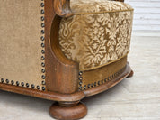 Danish_Brown_Velour_Lounge_Chair_with_Carved_Oak_Frame,_1950s