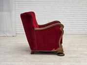 Danish_Red_Velour_Lounge_Chair_with_Carved_Oak_Frame,_1950s