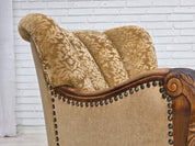 Danish_Brown_Velour_Lounge_Chair_with_Carved_Oak_Frame,_1950s