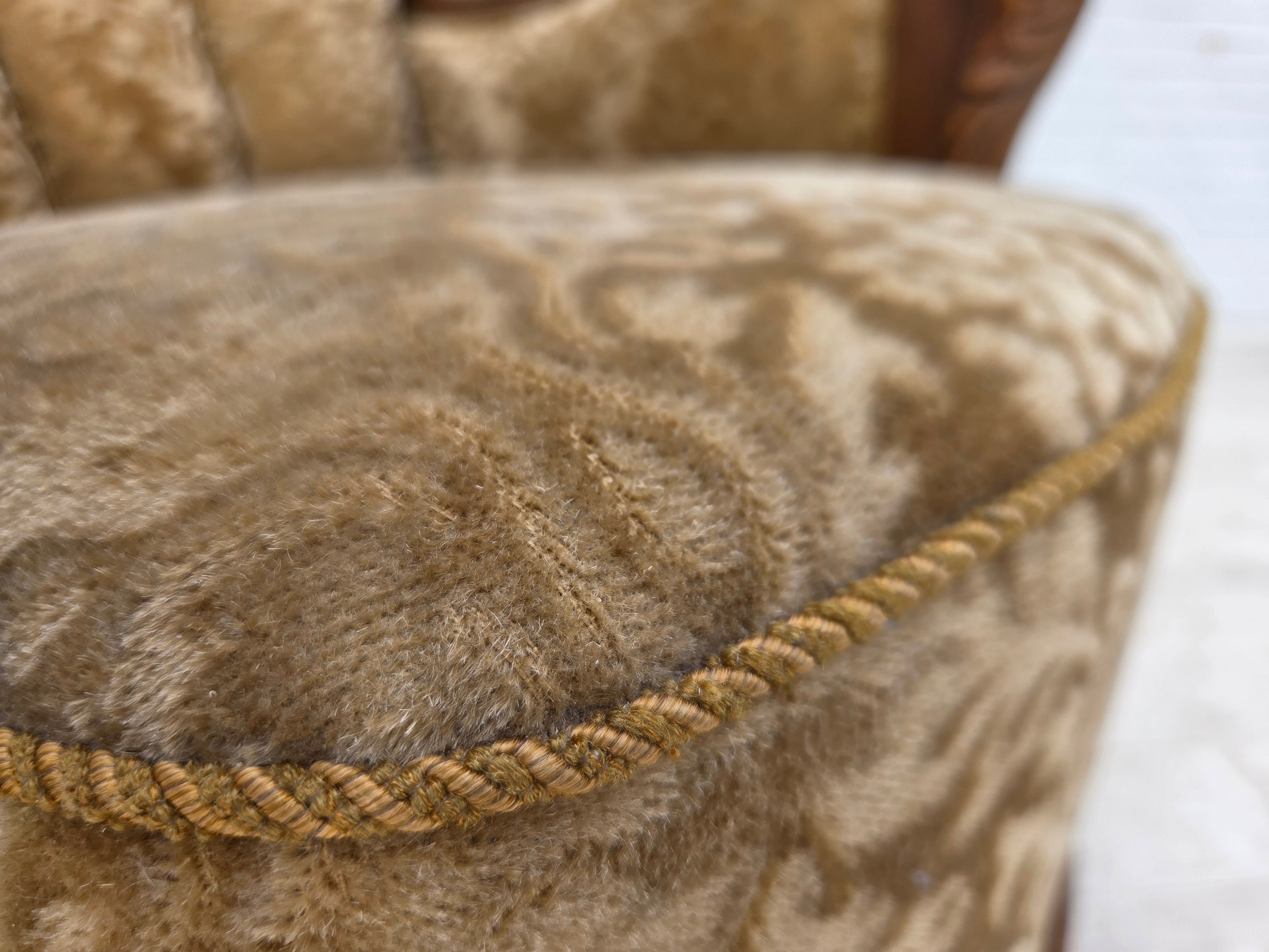 Danish_Brown_Velour_Lounge_Chair_with_Carved_Oak_Frame,_1950s
