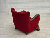Danish_Red_Velour_Lounge_Chair_with_Carved_Oak_Frame,_1950s