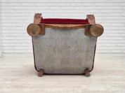 Danish_Red_Velour_Lounge_Chair_with_Carved_Oak_Frame,_1950s