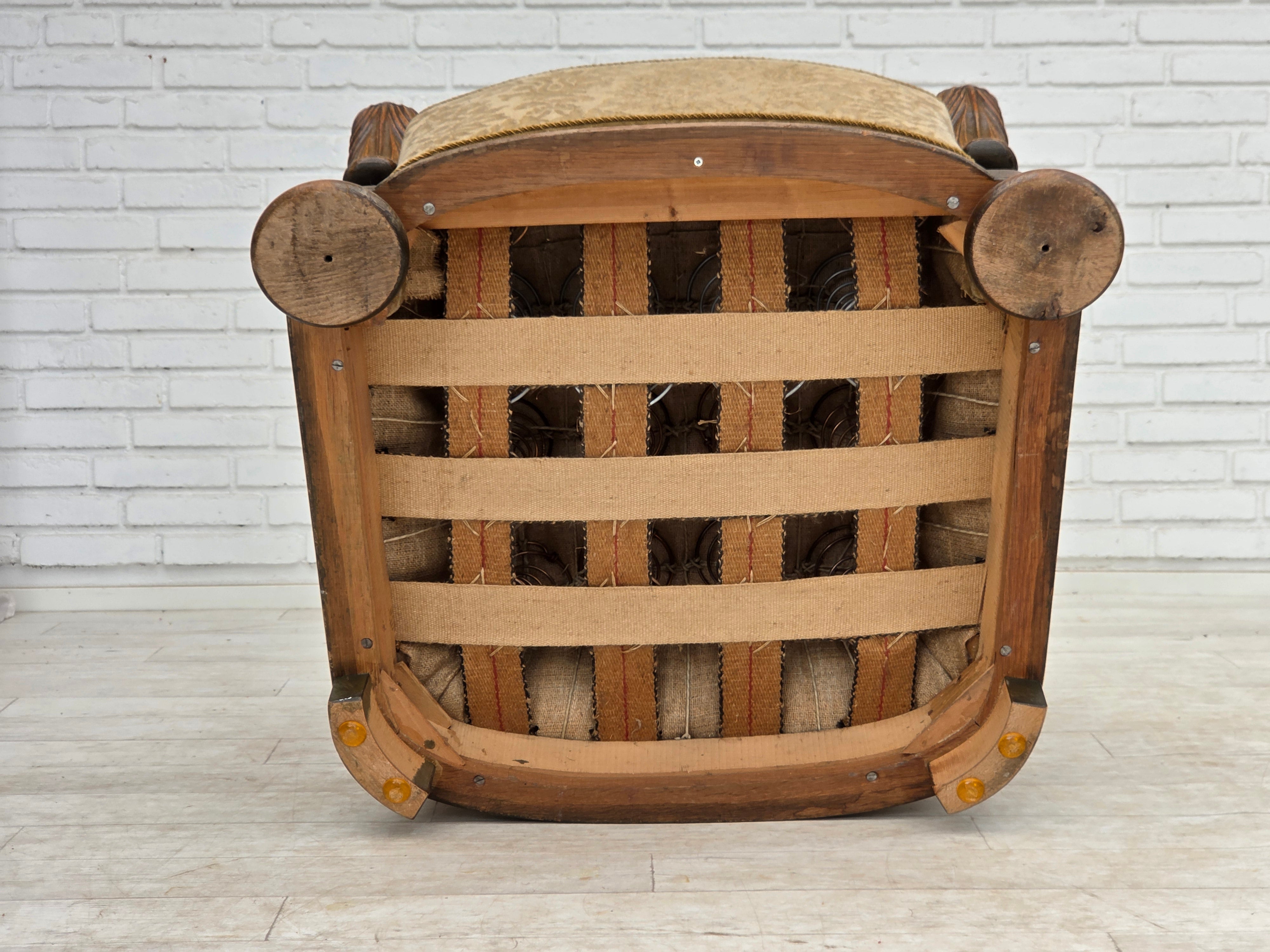 Danish_Brown_Velour_Lounge_Chair_with_Carved_Oak_Frame,_1950s