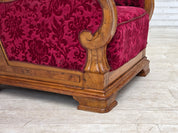 Danish_Red_Velour_Lounge_Chair_with_Oak_Frame,_1950s