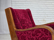 Danish_Red_Velour_Lounge_Chair_with_Oak_Frame,_1950s