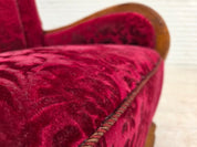 Danish_Red_Velour_Lounge_Chair_with_Oak_Frame,_1950s
