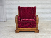 Danish_Red_Velour_Lounge_Chair_with_Oak_Frame,_1950s