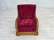Danish_Red_Velour_Lounge_Chair_with_Oak_Frame,_1950s