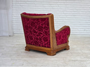 Danish_Red_Velour_Lounge_Chair_with_Oak_Frame,_1950s