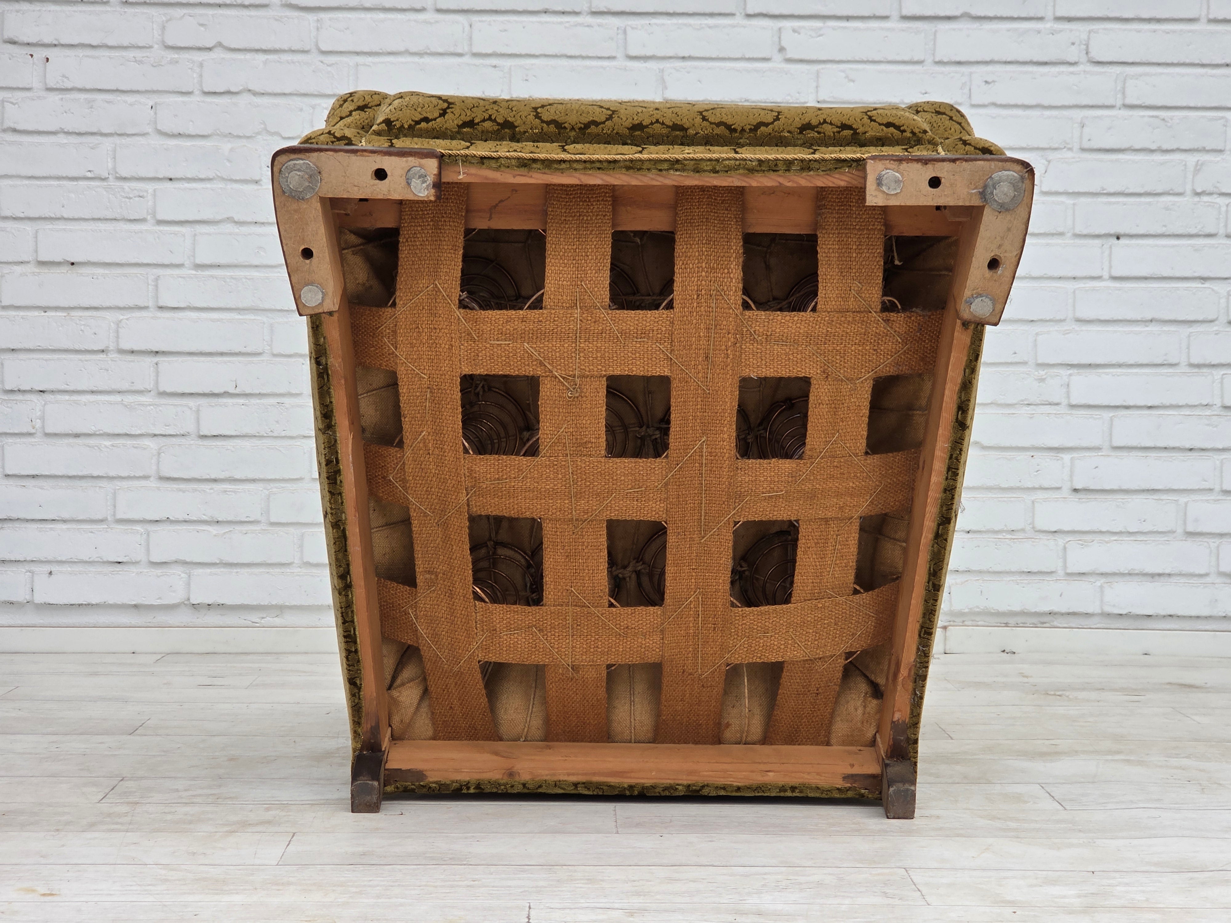 1950s_Danish_Relax_Chair_in_Green_Velour_with_Oak_Legs_and_Brass_Springs