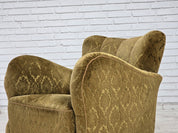 1950s_Danish_Relax_Chair_in_Green_Velour_with_Oak_Legs_and_Brass_Springs