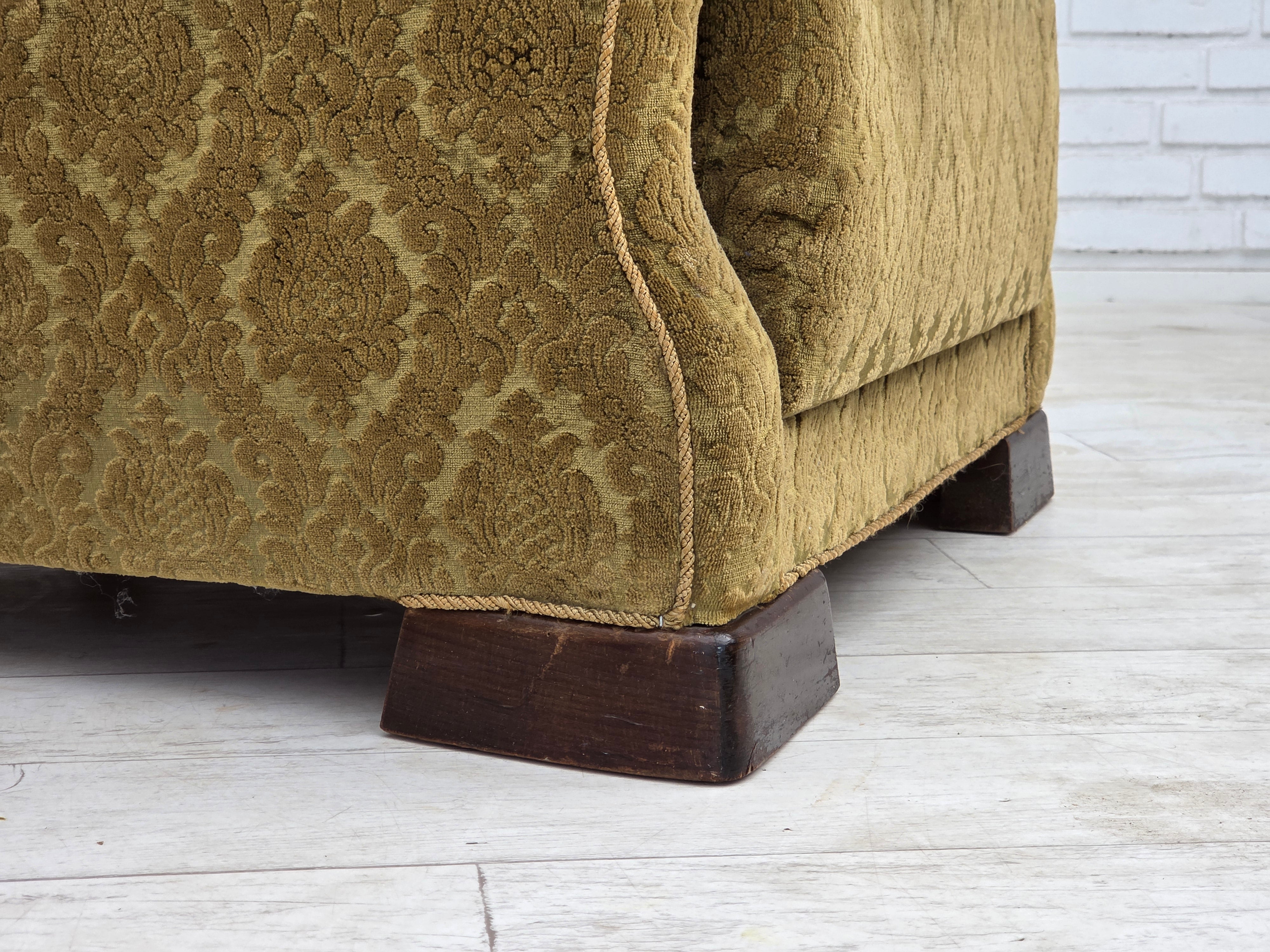 1950s_Danish_Relax_Chair_in_Green_Velour_with_Oak_Legs_and_Brass_Springs