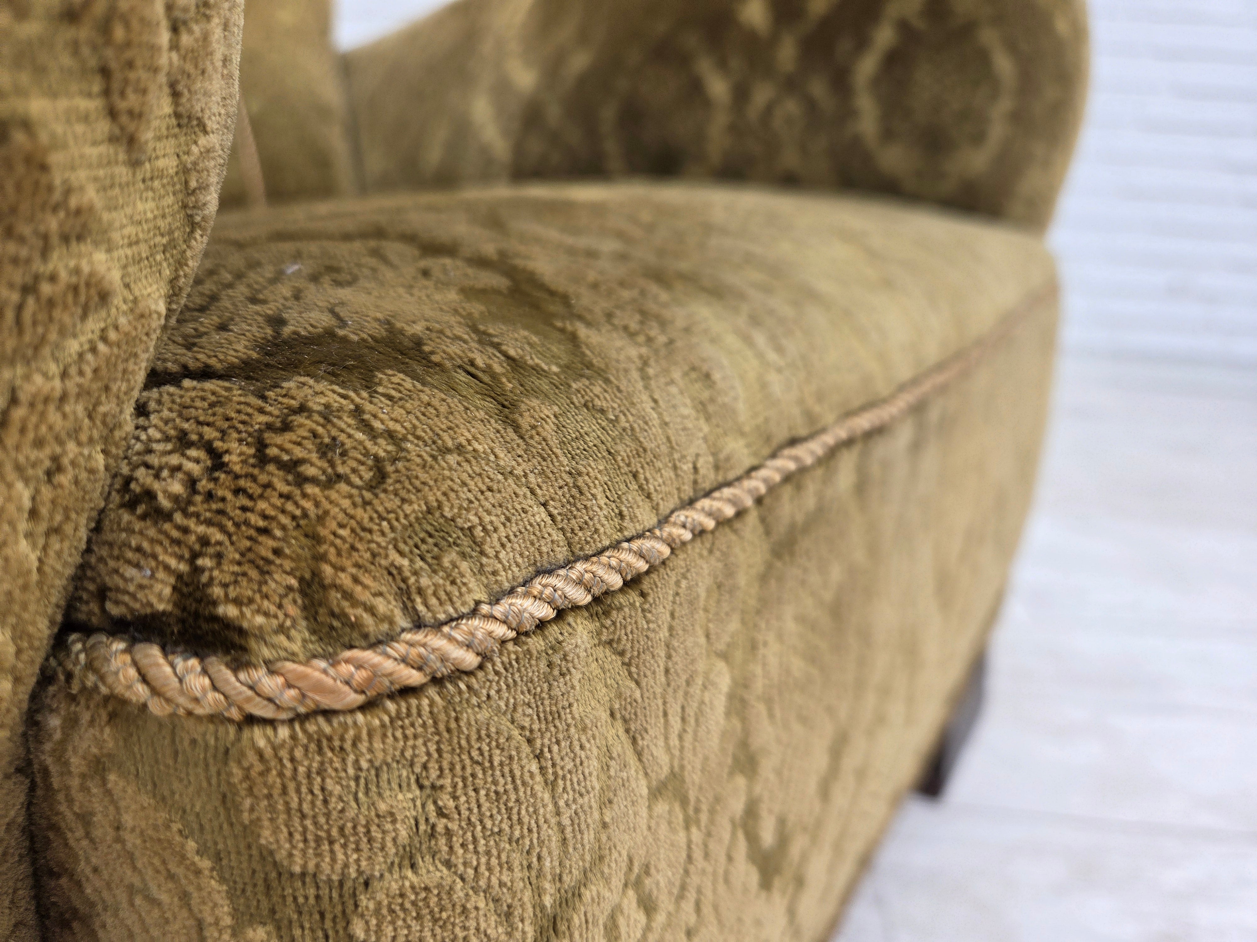 1950s_Danish_Relax_Chair_in_Green_Velour_with_Oak_Legs_and_Brass_Springs