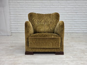1950s_Danish_Relax_Chair_in_Green_Velour_with_Oak_Legs_and_Brass_Springs