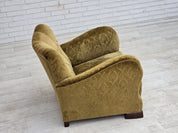 1950s_Danish_Relax_Chair_in_Green_Velour_with_Oak_Legs_and_Brass_Springs
