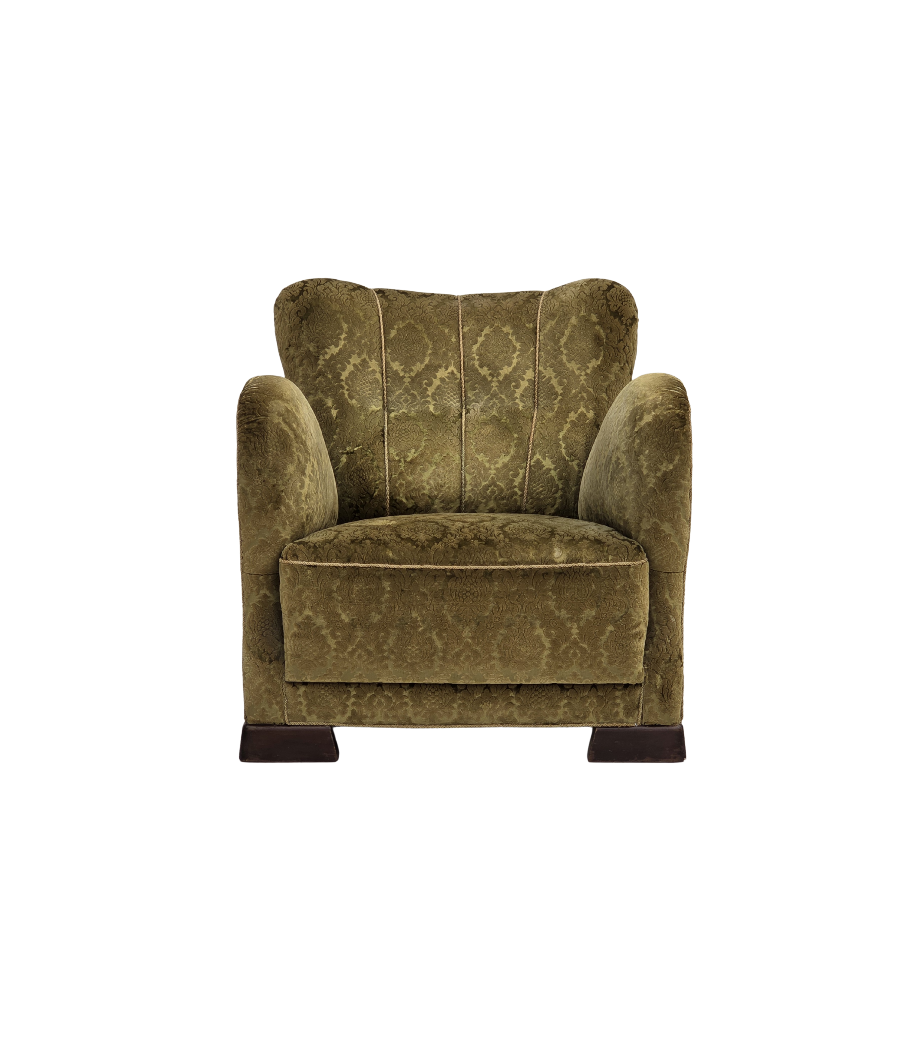 1950s_Danish_Relax_Chair_in_Green_Velour_with_Oak_Legs_and_Brass_Springs