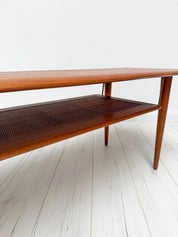 FD_516_Coffee_Table_by_Peter_Hvidt_&_Orla_Mølgaard-Nielsen_for_France_&_Daverkosen,_Rattan_Shelf,_Denmark,_1950s