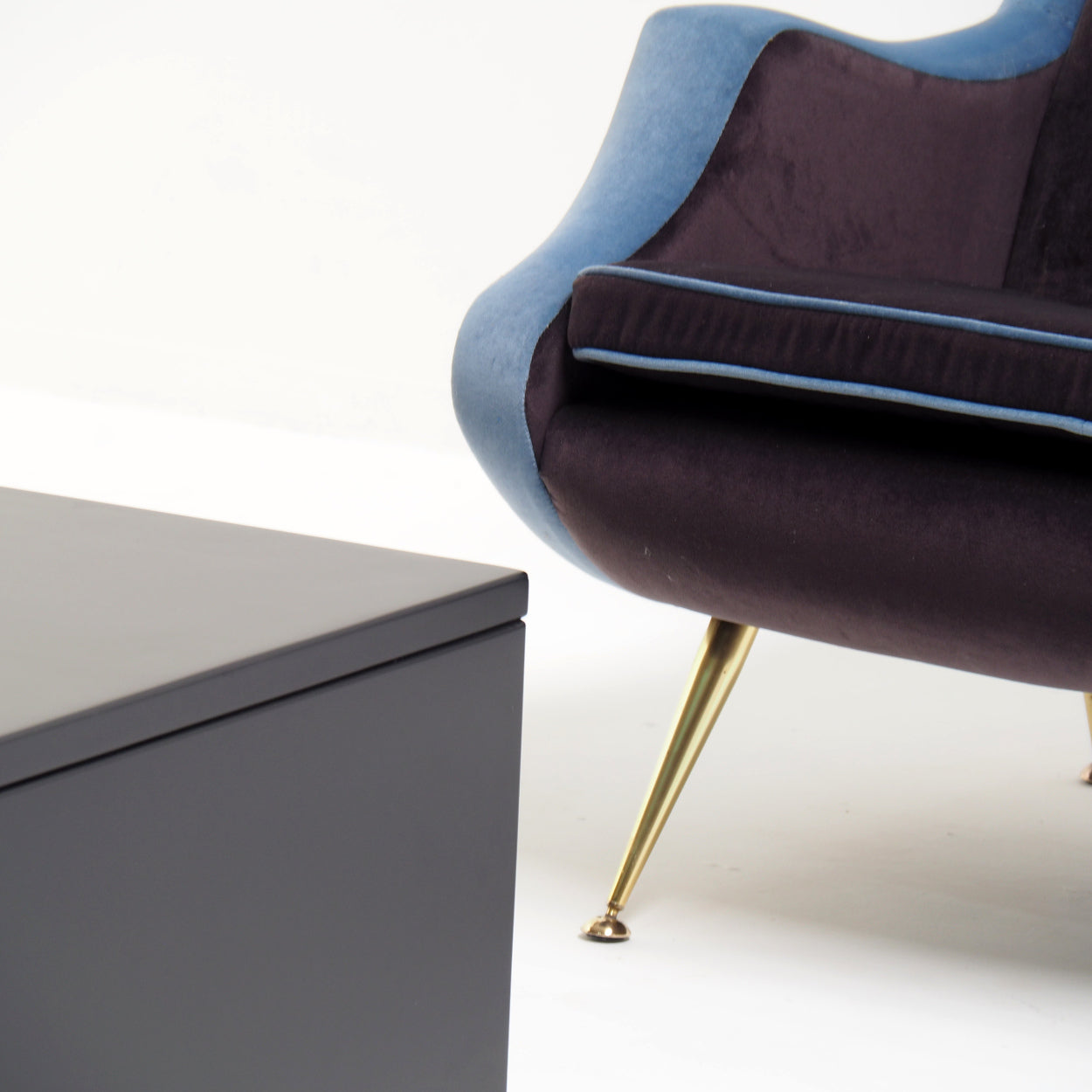 1950’s_High-Back_Fauteuil,_Reupholstered_in_a_Blue_and_Mauve_Velvet