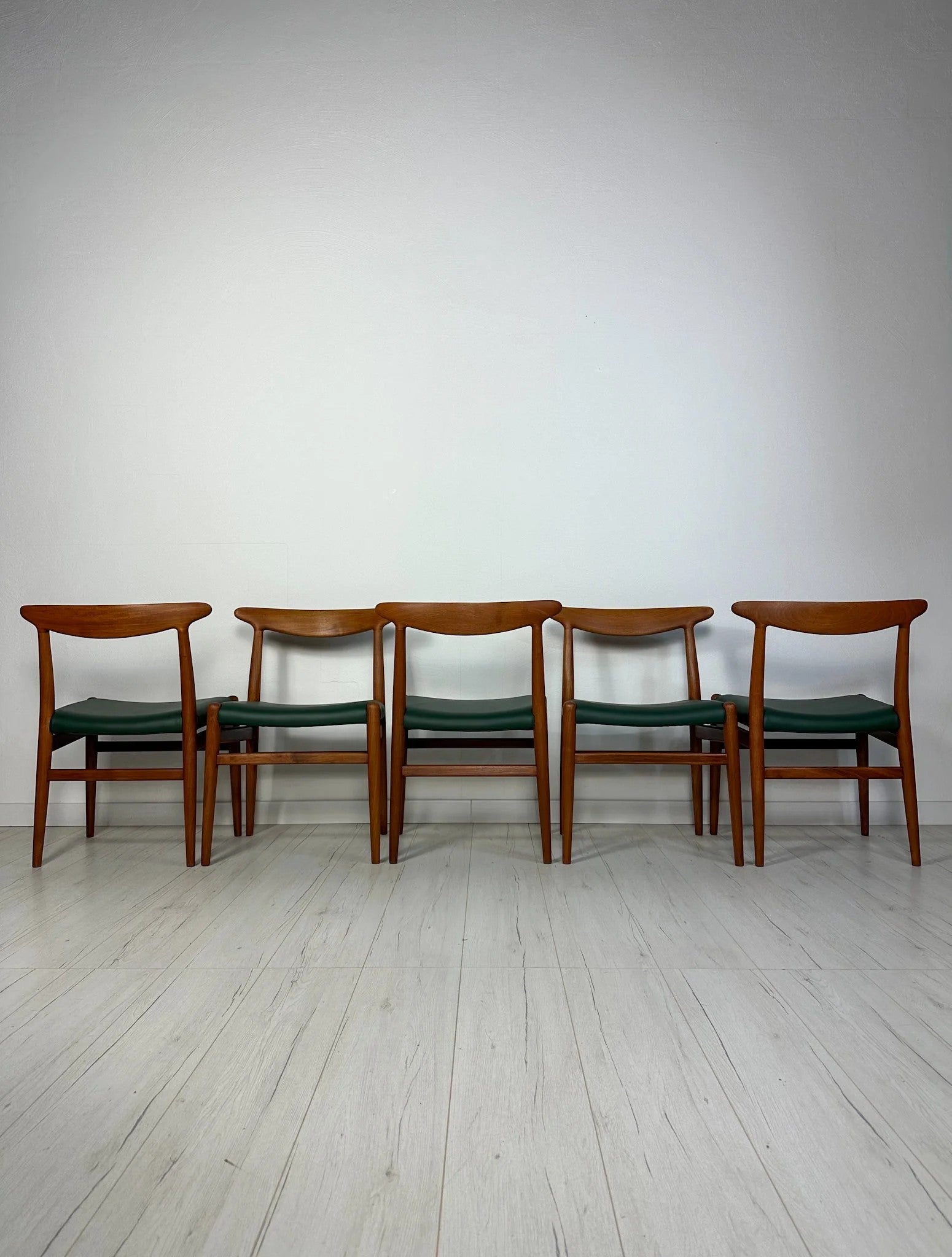 Set_of_5_W2_Teak_Dining_Chairs_by_Hans_J._Wegner_for_C.M._Madsen,_Dark_Green_Leather,_Denmark,_195