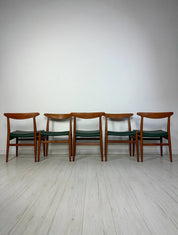Set_of_5_W2_Teak_Dining_Chairs_by_Hans_J._Wegner_for_C.M._Madsen,_Dark_Green_Leather,_Denmark,_195