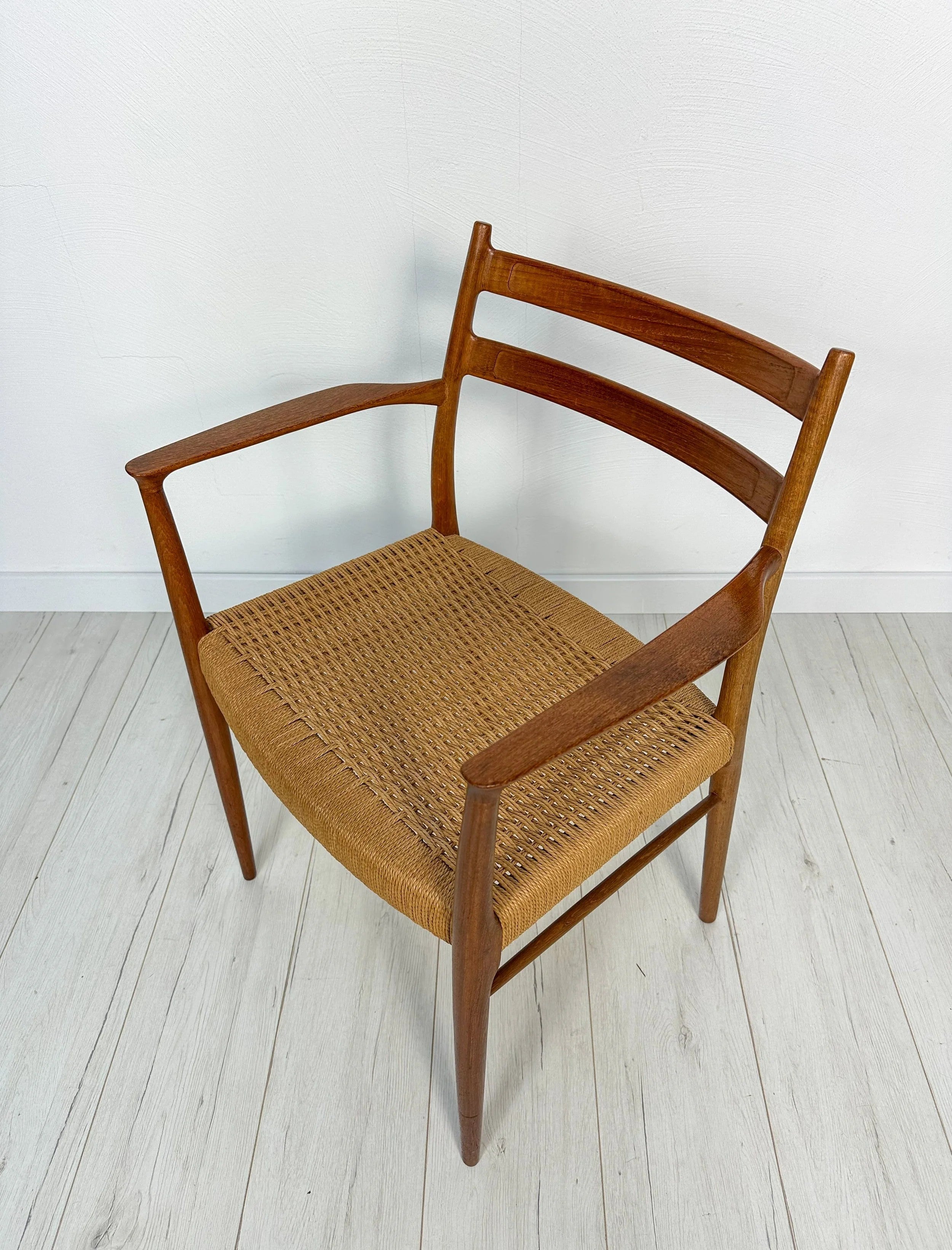 GS700_Teak_Dining_Armchair_by_Arne_Wahl_Iversen_for_Glyngøre_Stolefabrik,_Original_Papercord,_Denmark,_1950s