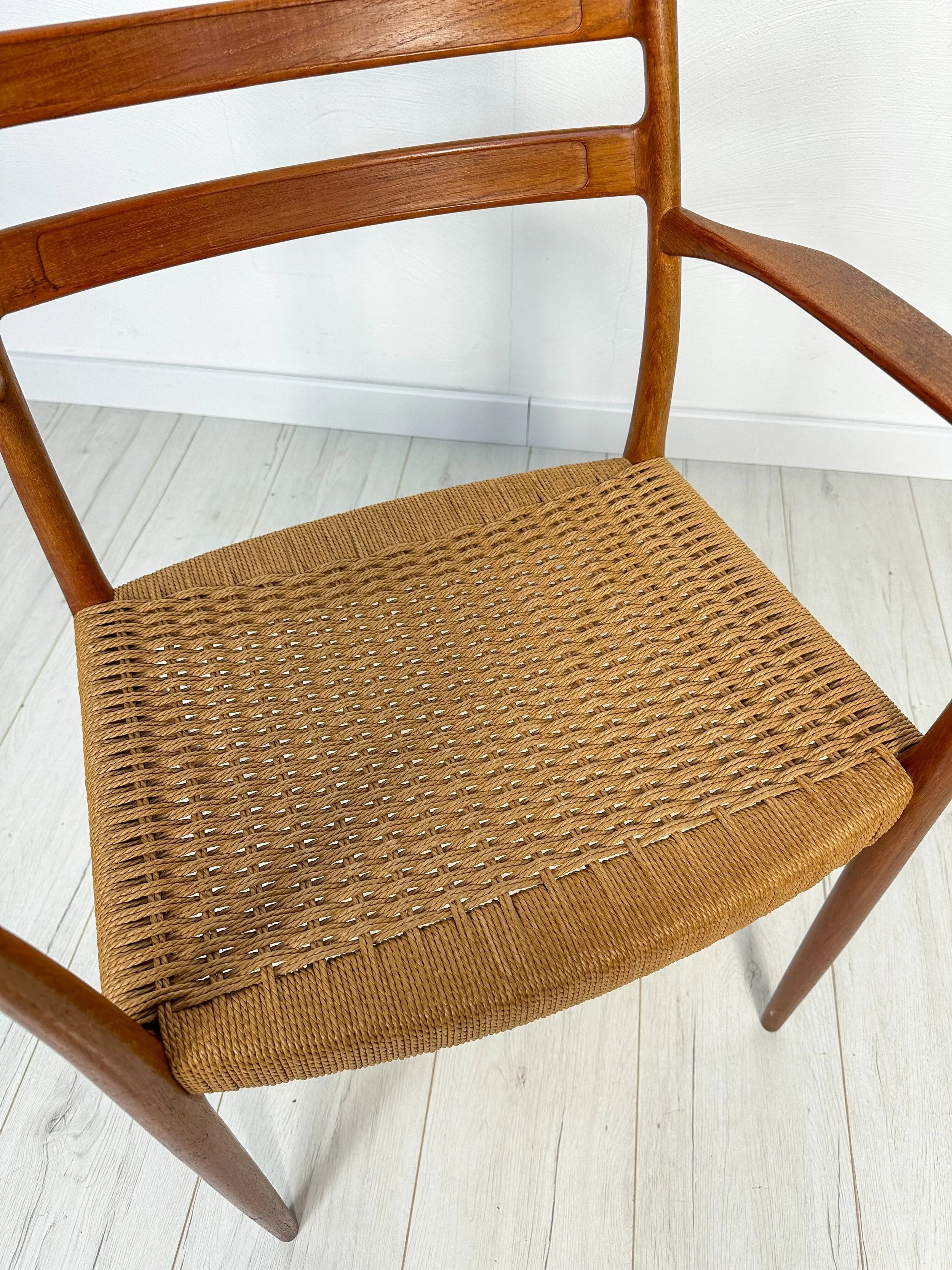 GS700_Teak_Dining_Armchair_by_Arne_Wahl_Iversen_for_Glyngøre_Stolefabrik,_Original_Papercord,_Denmark,_1950s