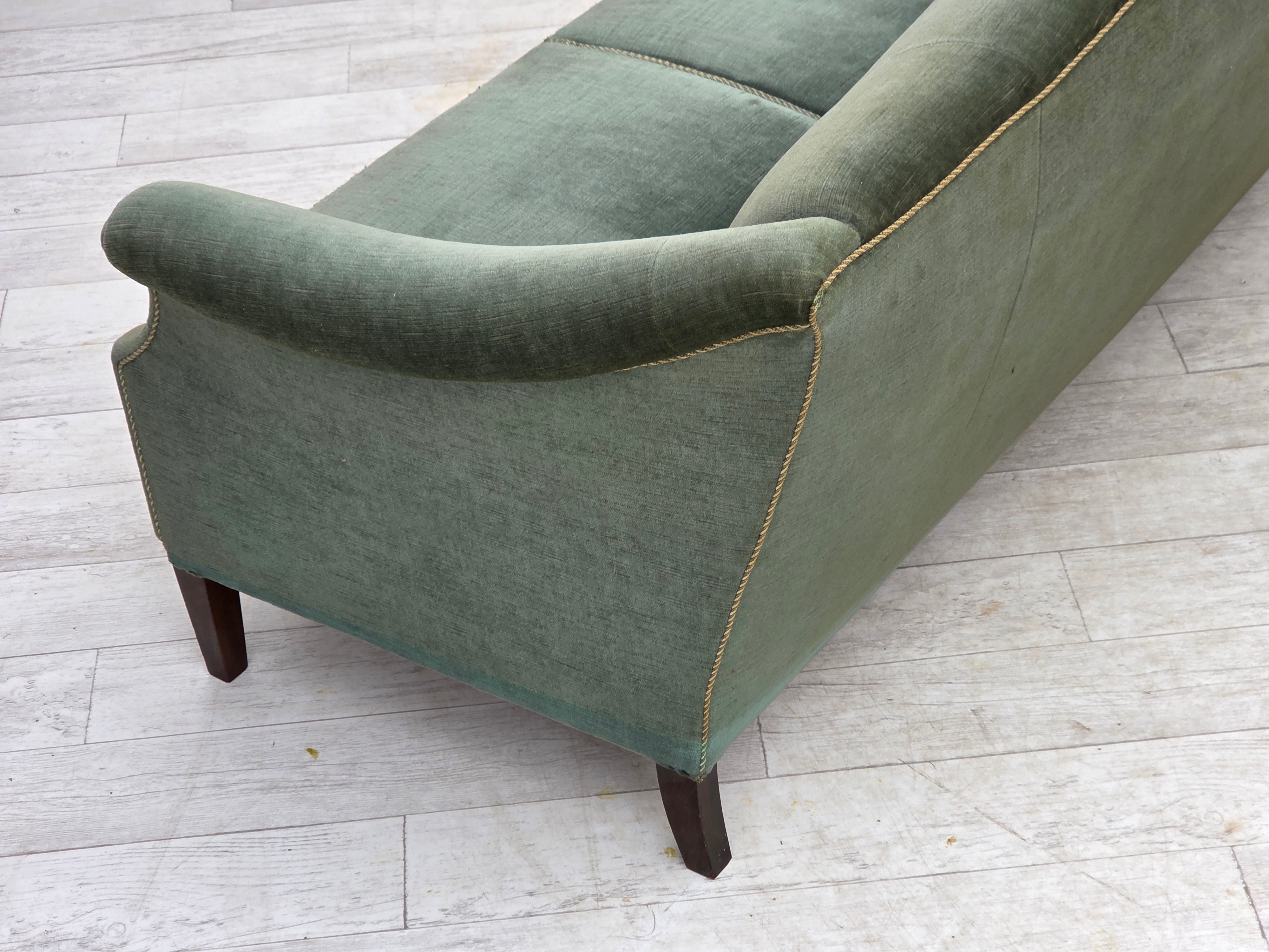 Danish_Three-Seater_Sofa_in_Green_Velour,_Beech_Wood,_Denmark,_1960s