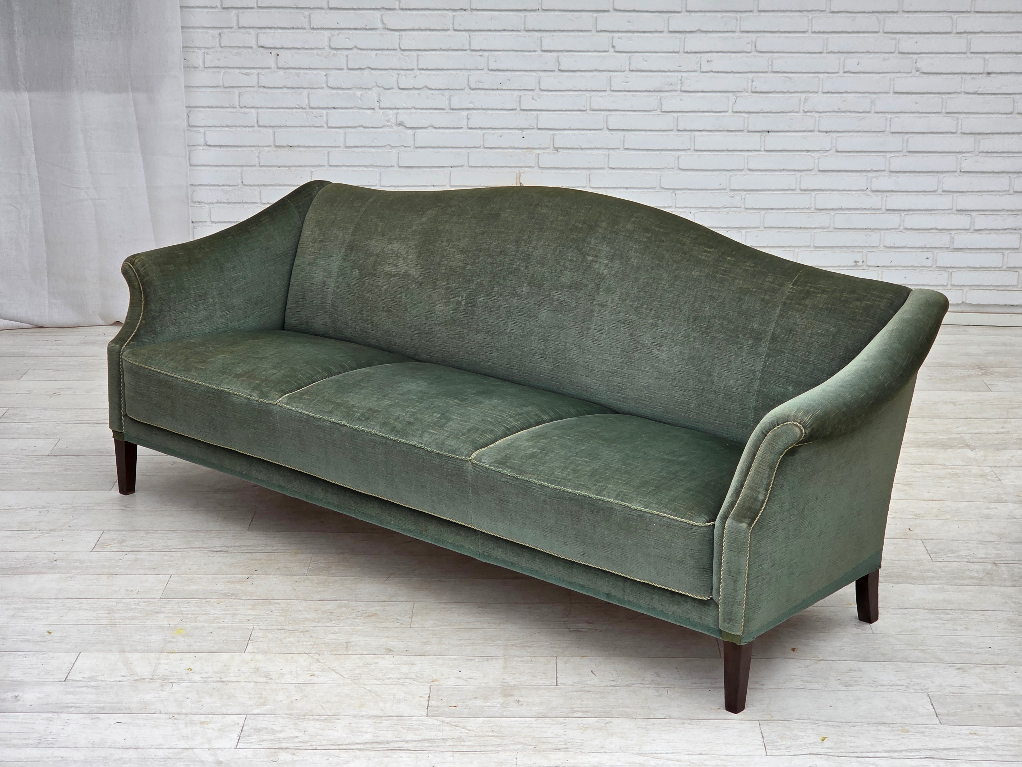 Danish_Three-Seater_Sofa_in_Green_Velour,_Beech_Wood,_Denmark,_1960s