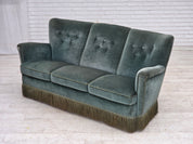 Danish_Green_Velour_3-Seater_Sofa_with_Oak_Legs,_1960s