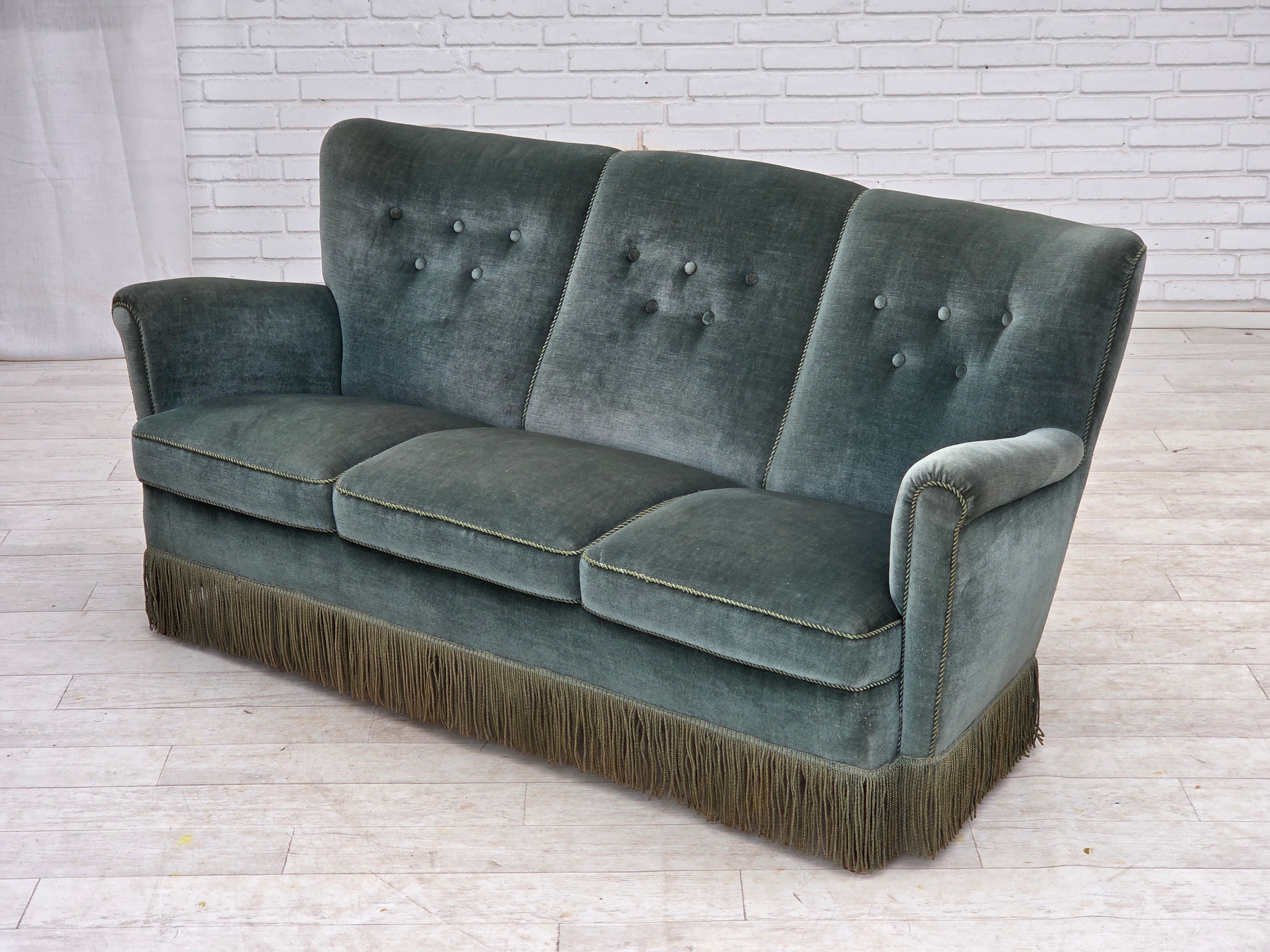 Danish_Green_Velour_3-Seater_Sofa_with_Oak_Legs,_1960s