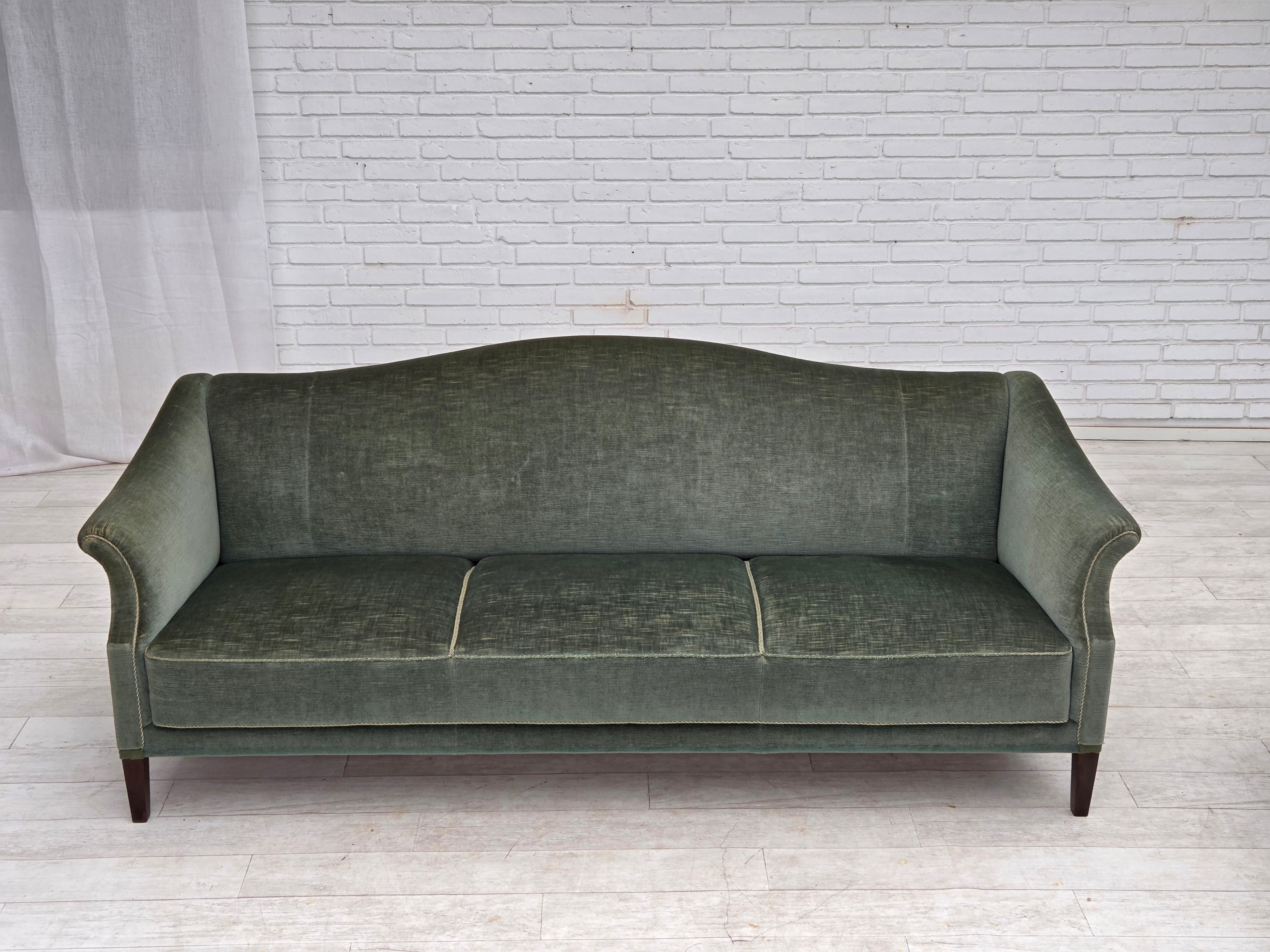 Danish_Three-Seater_Sofa_in_Green_Velour,_Beech_Wood,_Denmark,_1960s