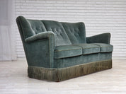 Danish_Green_Velour_3-Seater_Sofa_with_Oak_Legs,_1960s