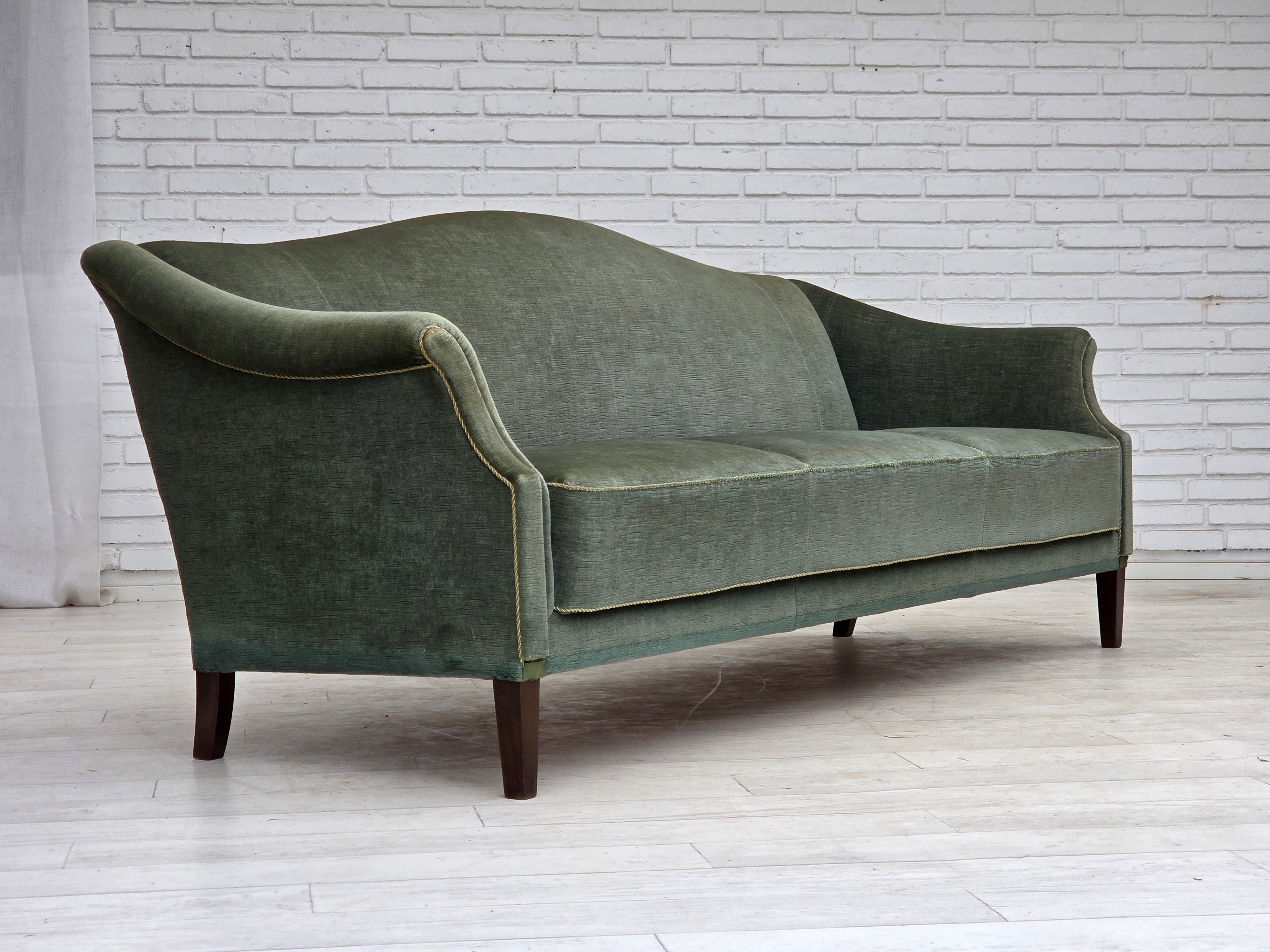 Danish_Three-Seater_Sofa_in_Green_Velour,_Beech_Wood,_Denmark,_1960s