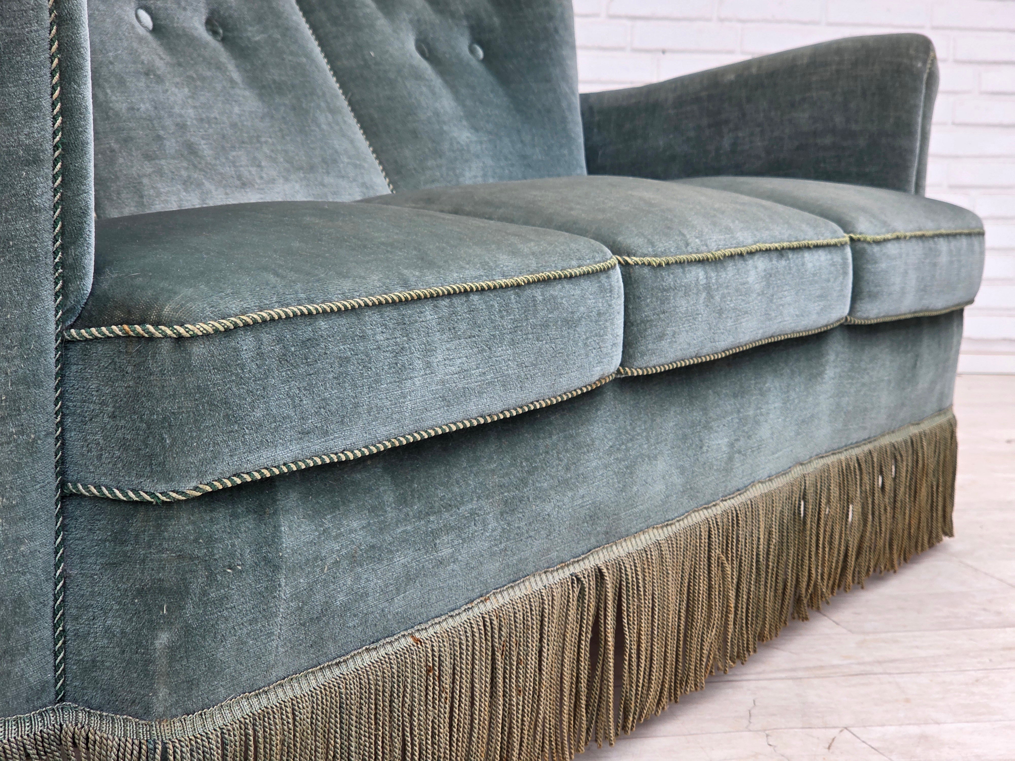 Danish_Green_Velour_3-Seater_Sofa_with_Oak_Legs,_1960s